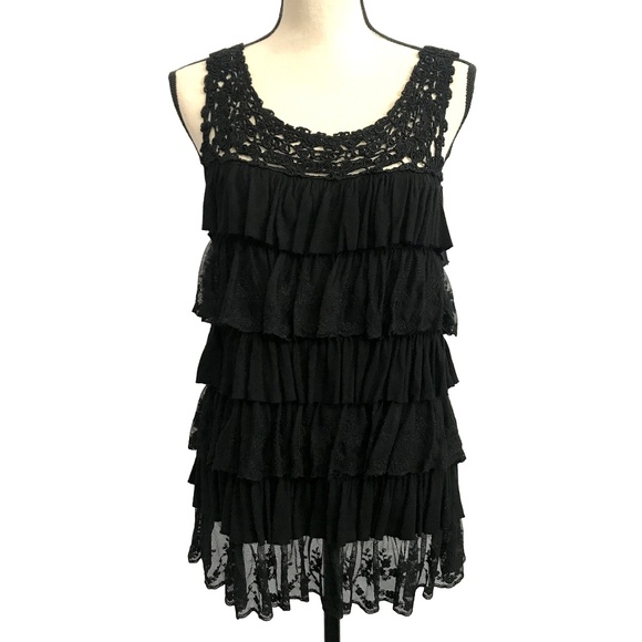 LA Seine Tops - LA Seine Black Ruffle Lace Tank